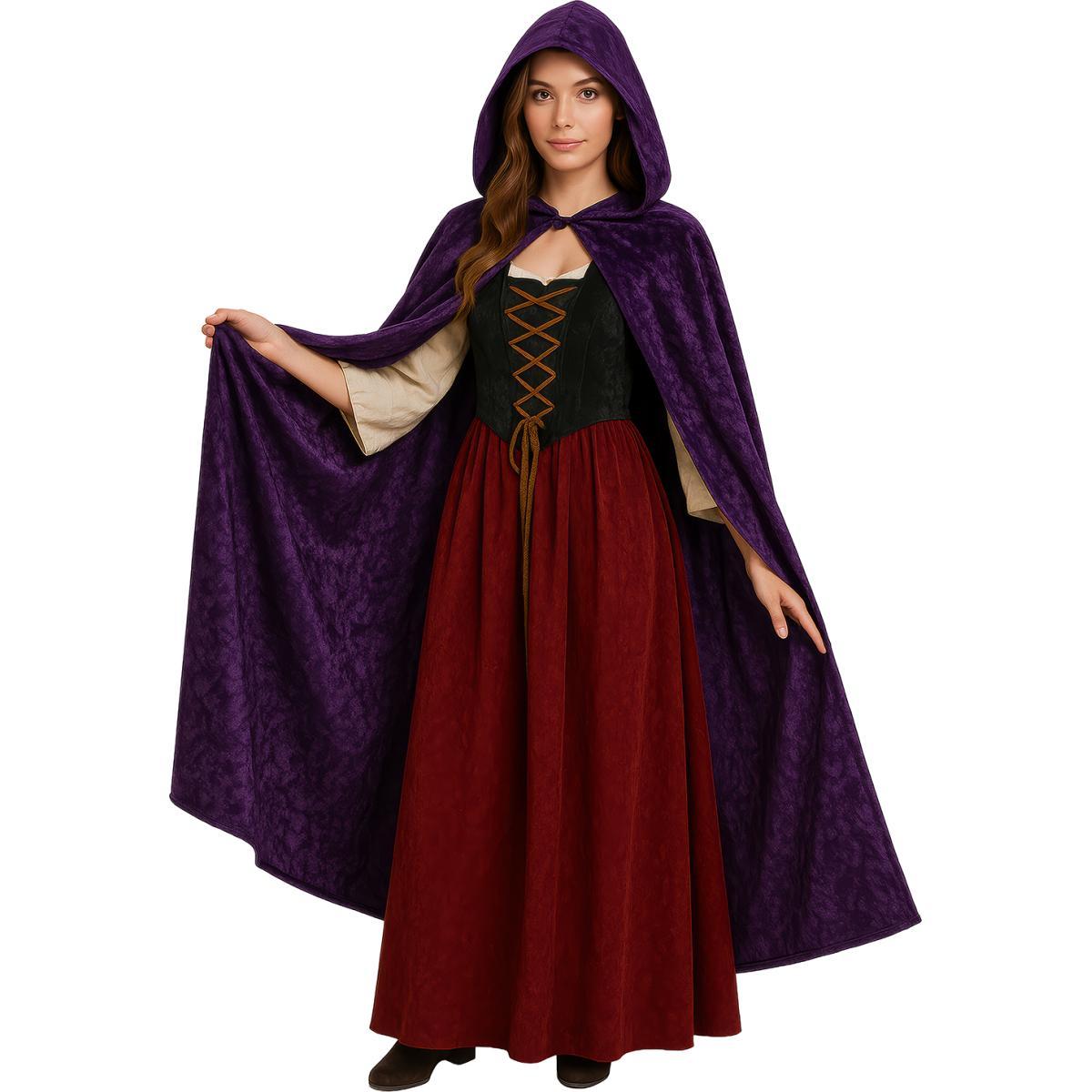 Mantello velluto viola cappuccio