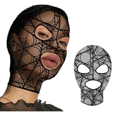 Maschera viso cappuccio tessuto ragnatela pizzo nera