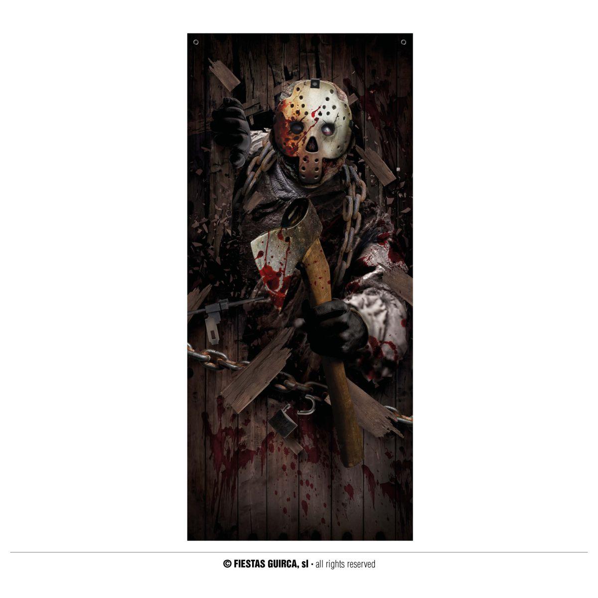Stampa halloween porta assassino ascia insanguinata