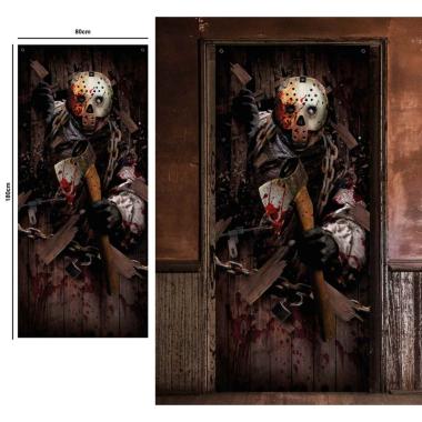 Stampa halloween porta assassino ascia insanguinata
