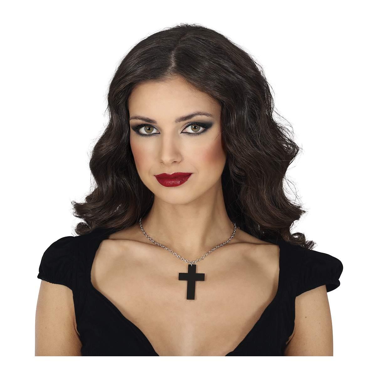 Collana croce nera metallo 6 cm
