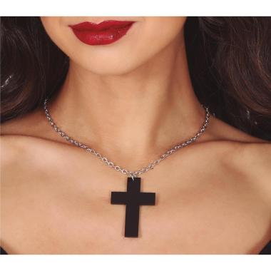 Collana croce nera metallo 6 cm