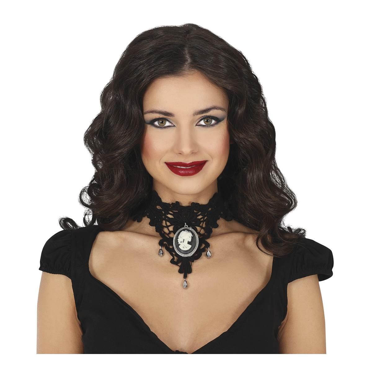 Collana girocollo tessuto nero cameo