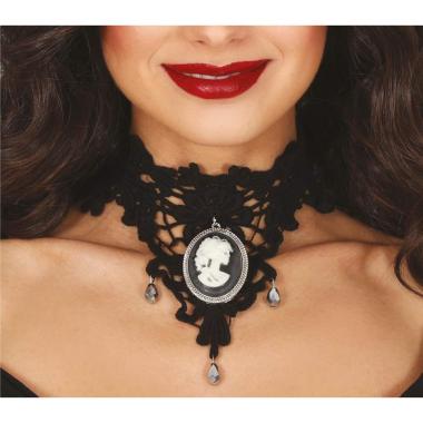 Collana girocollo tessuto nero cameo