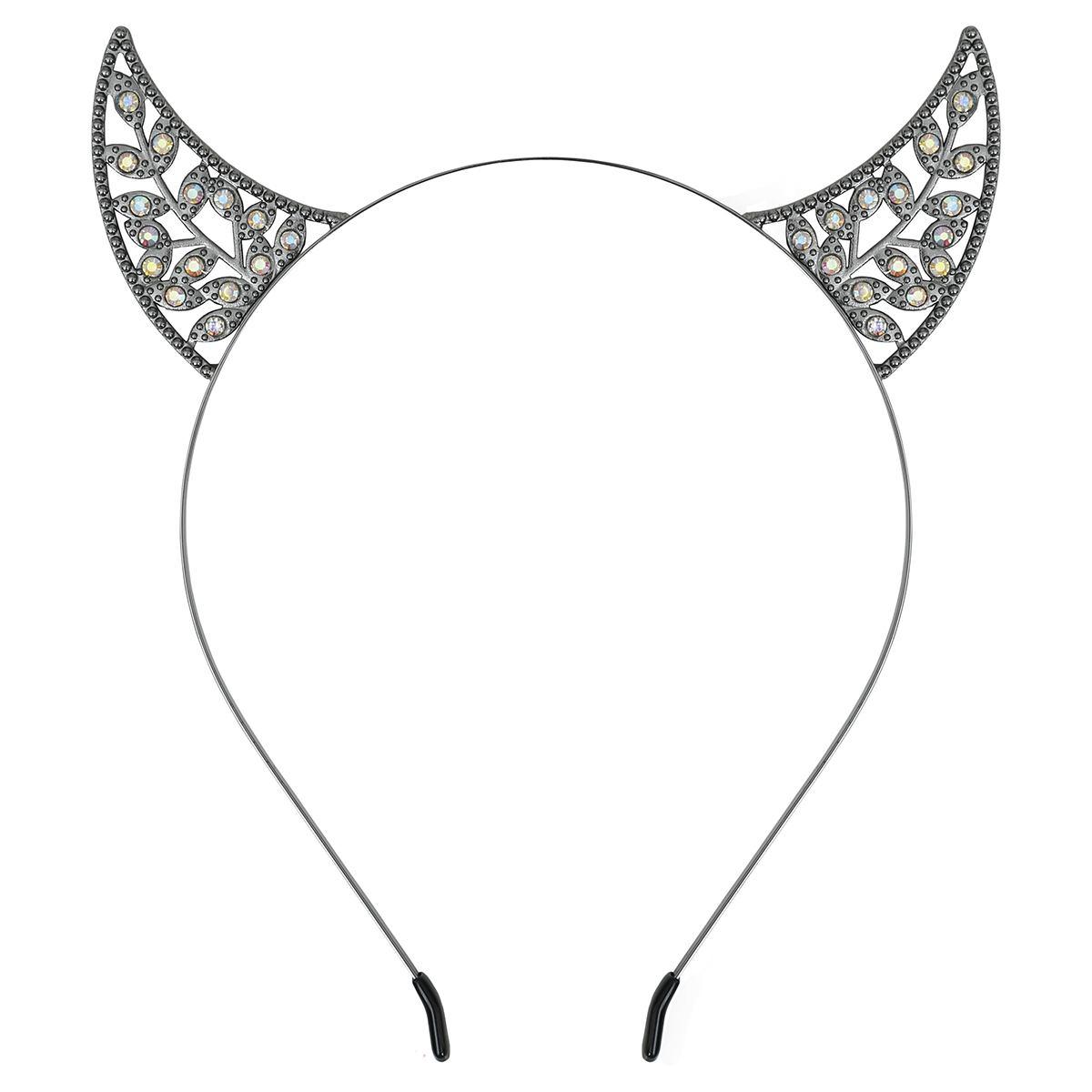 Cerchietto corna nere metallo fiori strass