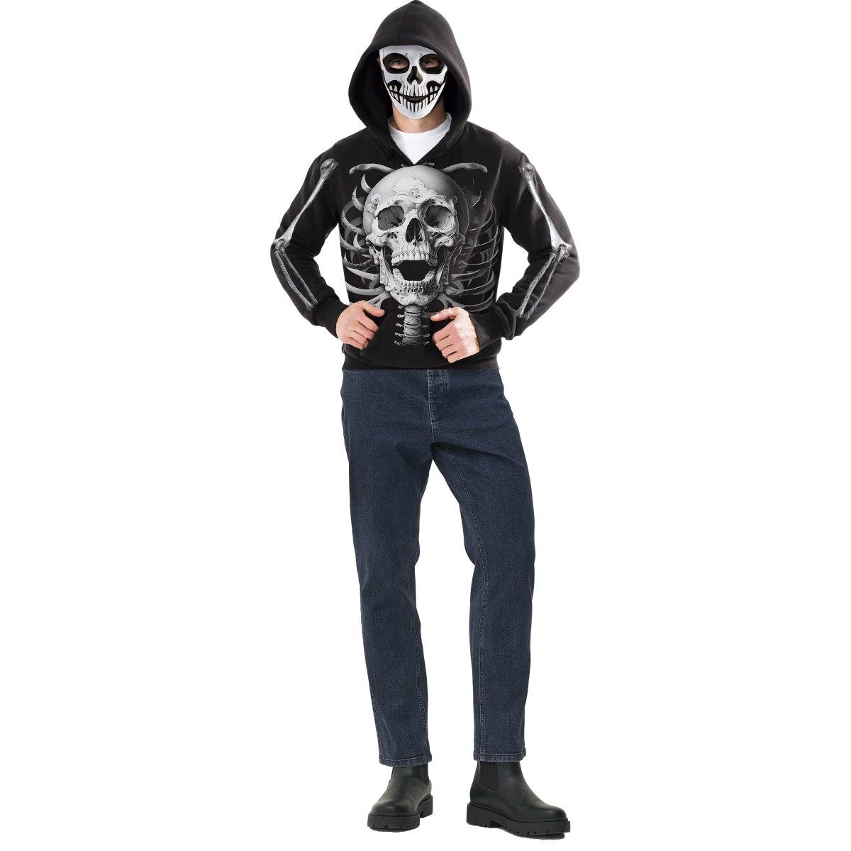 Costume felpa scheletro cappuccio maschera