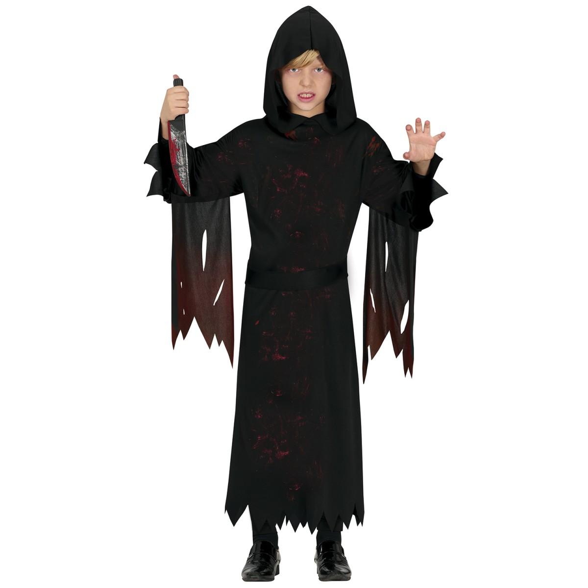 Costume tunica morte nera insanguinata cappuccio