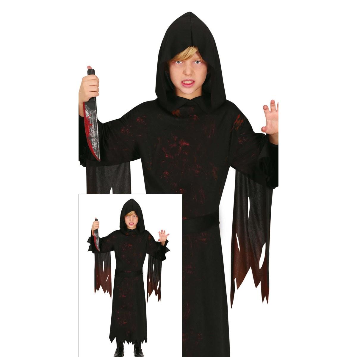 Costume tunica morte nera insanguinata cappuccio