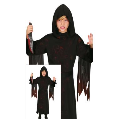 Costume tunica morte nera insanguinata cappuccio