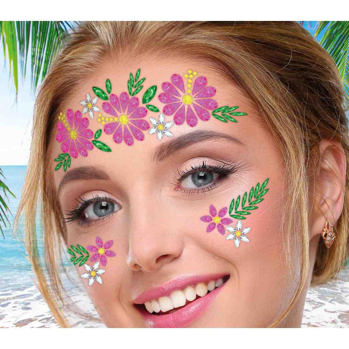 Trucco decorazioni adesive viso fiori strass
