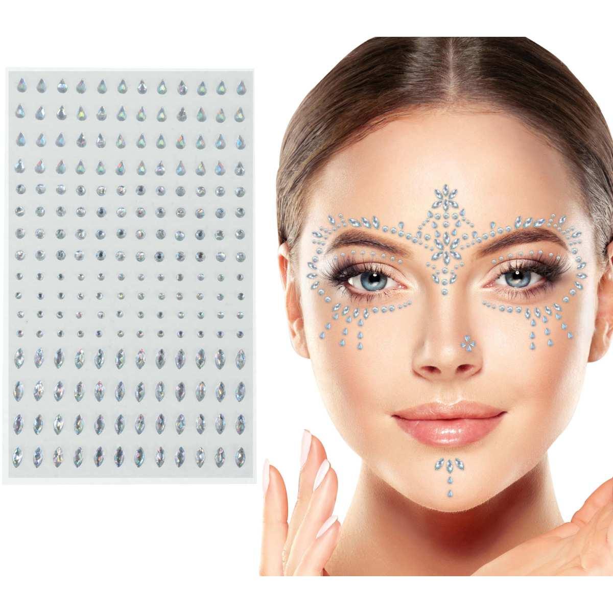 Trucco decorazioni adesive viso strass argento