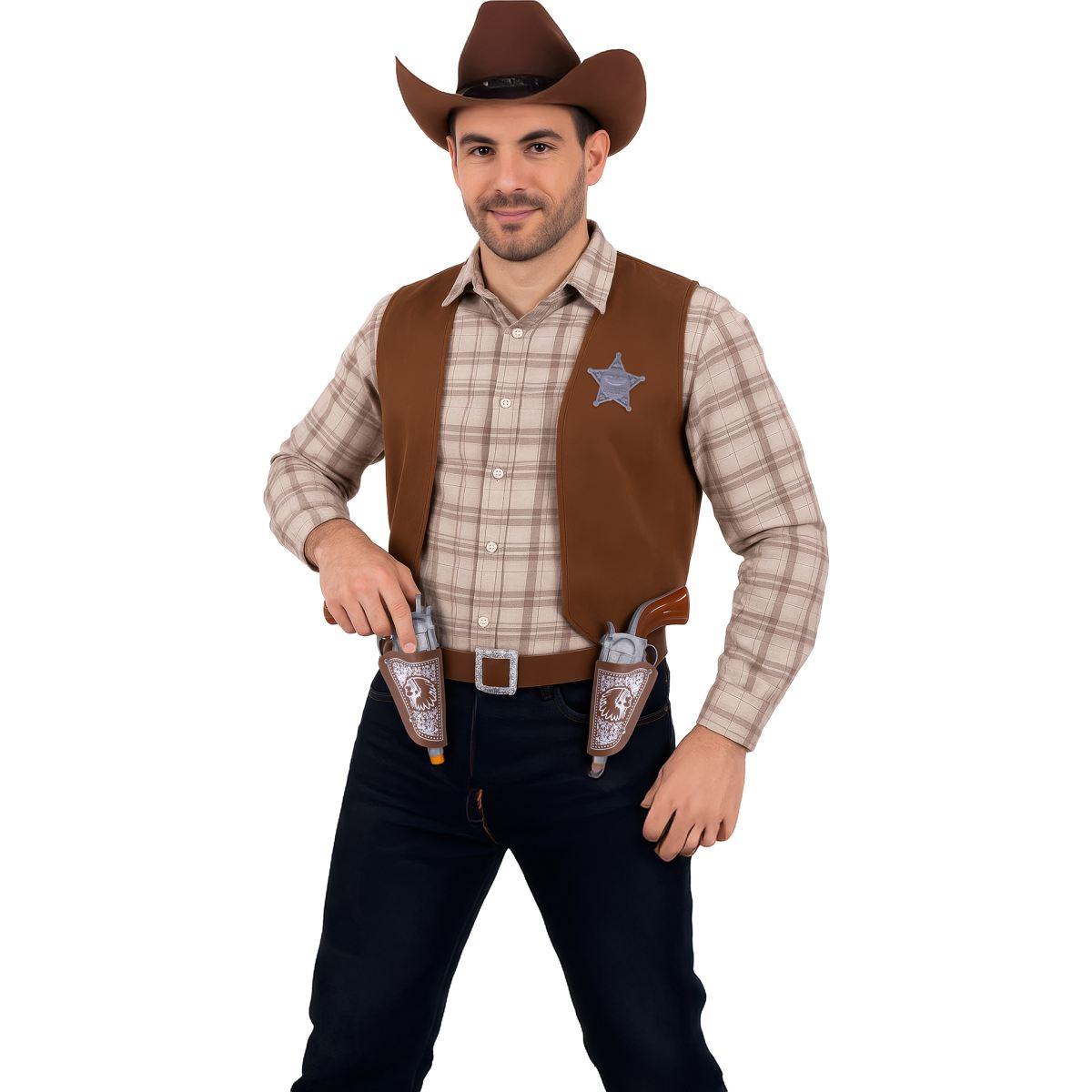 Cinturone cowboy fondina 2 posti pistole marrone