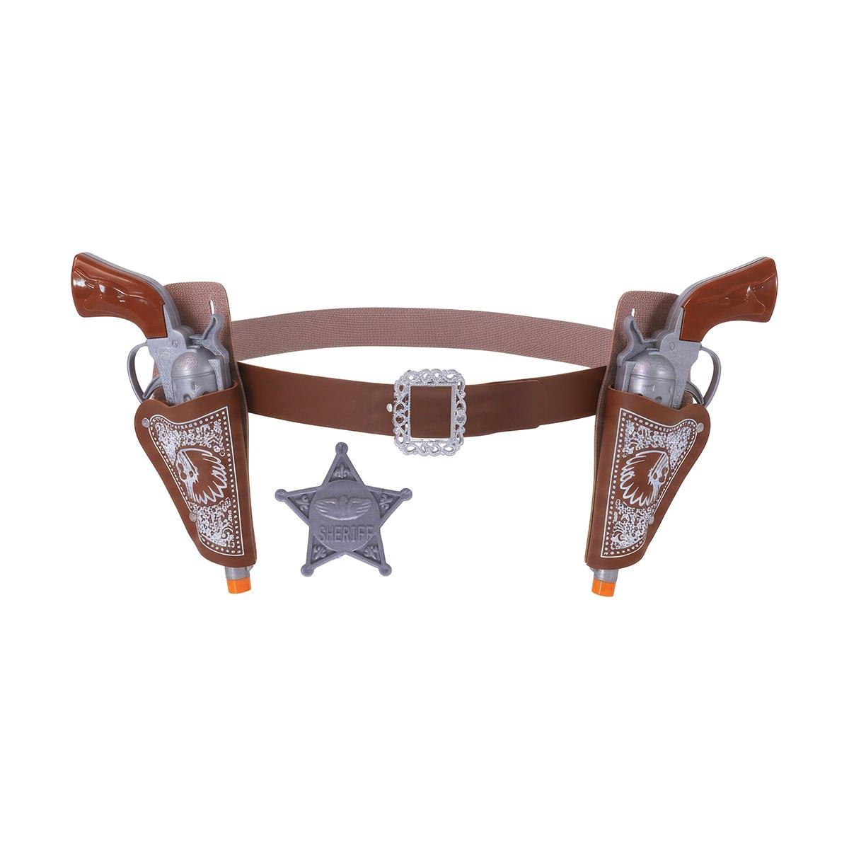 Cinturone cowboy fondina 2 posti pistole marrone