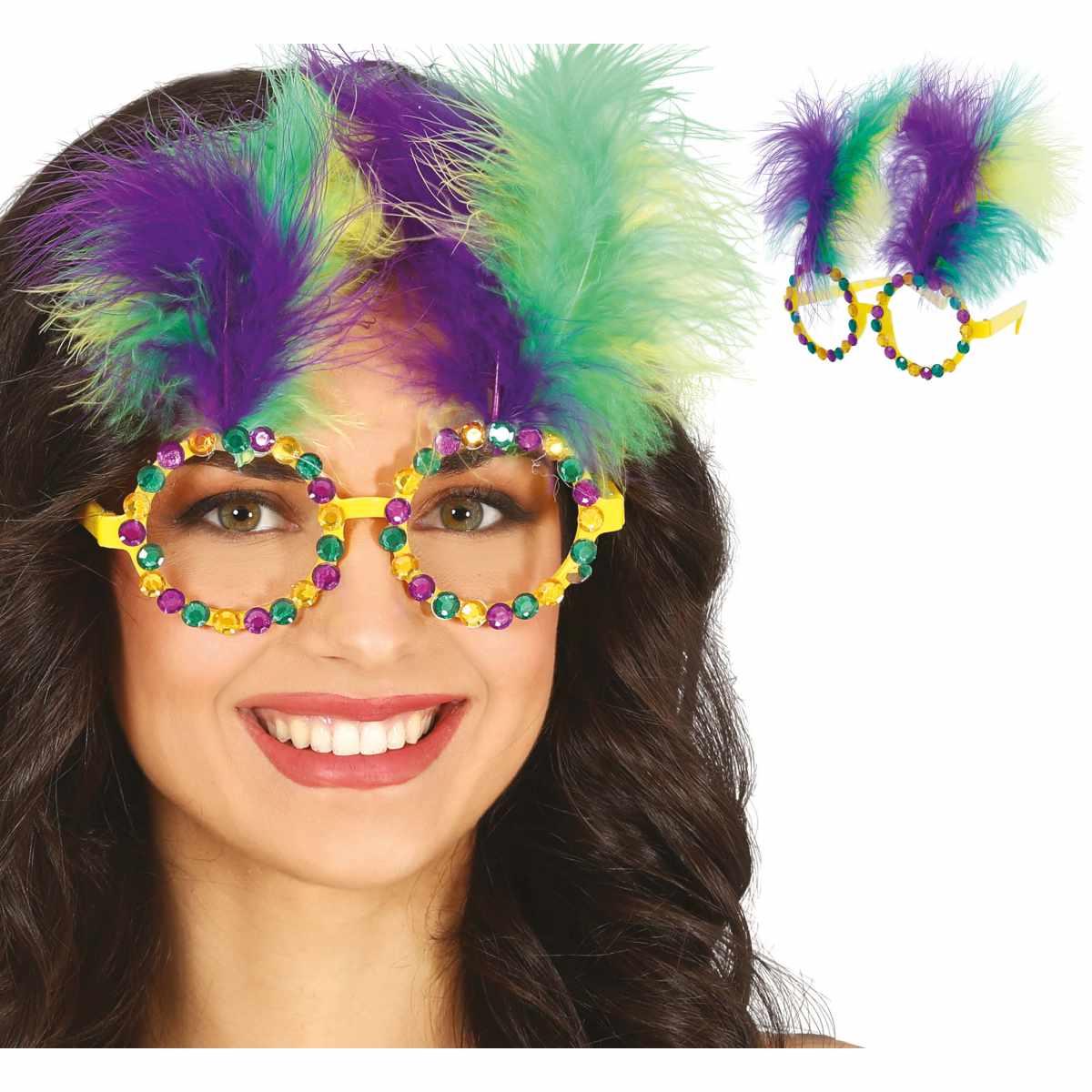 Occhiali multicolor perline piume