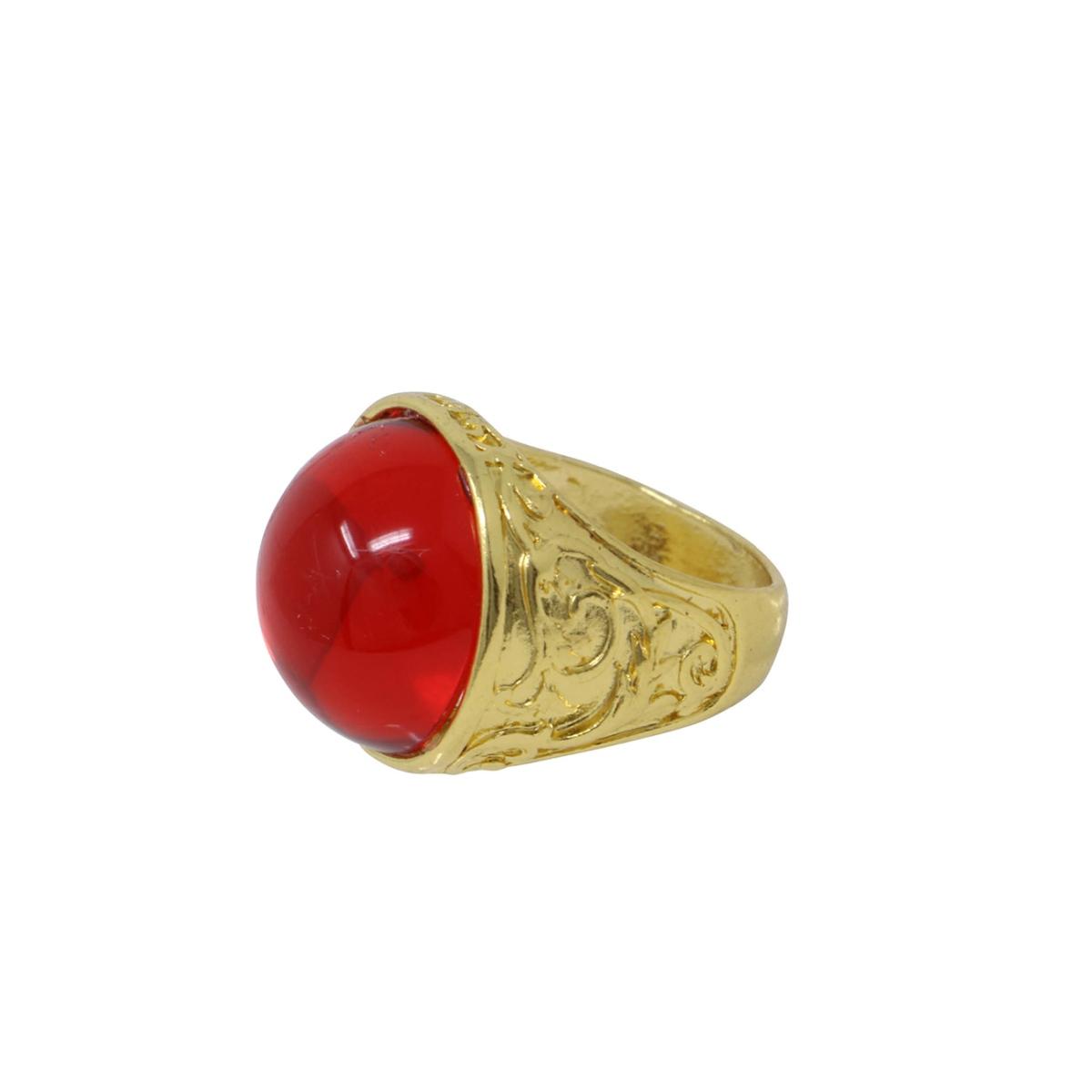 Anello metallo oro pietra rossa