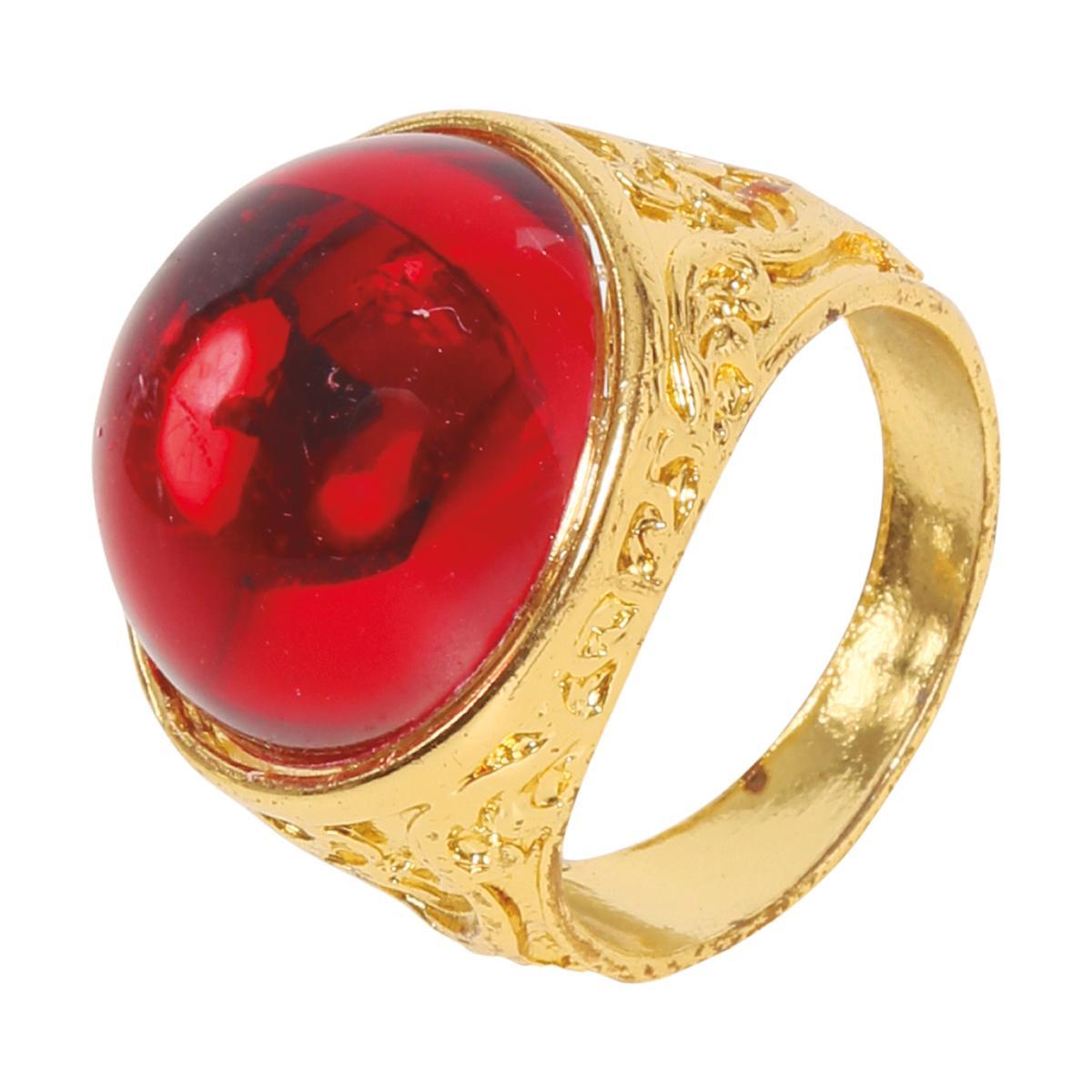 Anello metallo oro pietra rossa