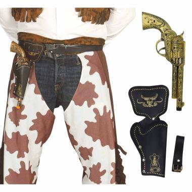 Cinturone cowboy fondina 1 posto similpelle pistola oro