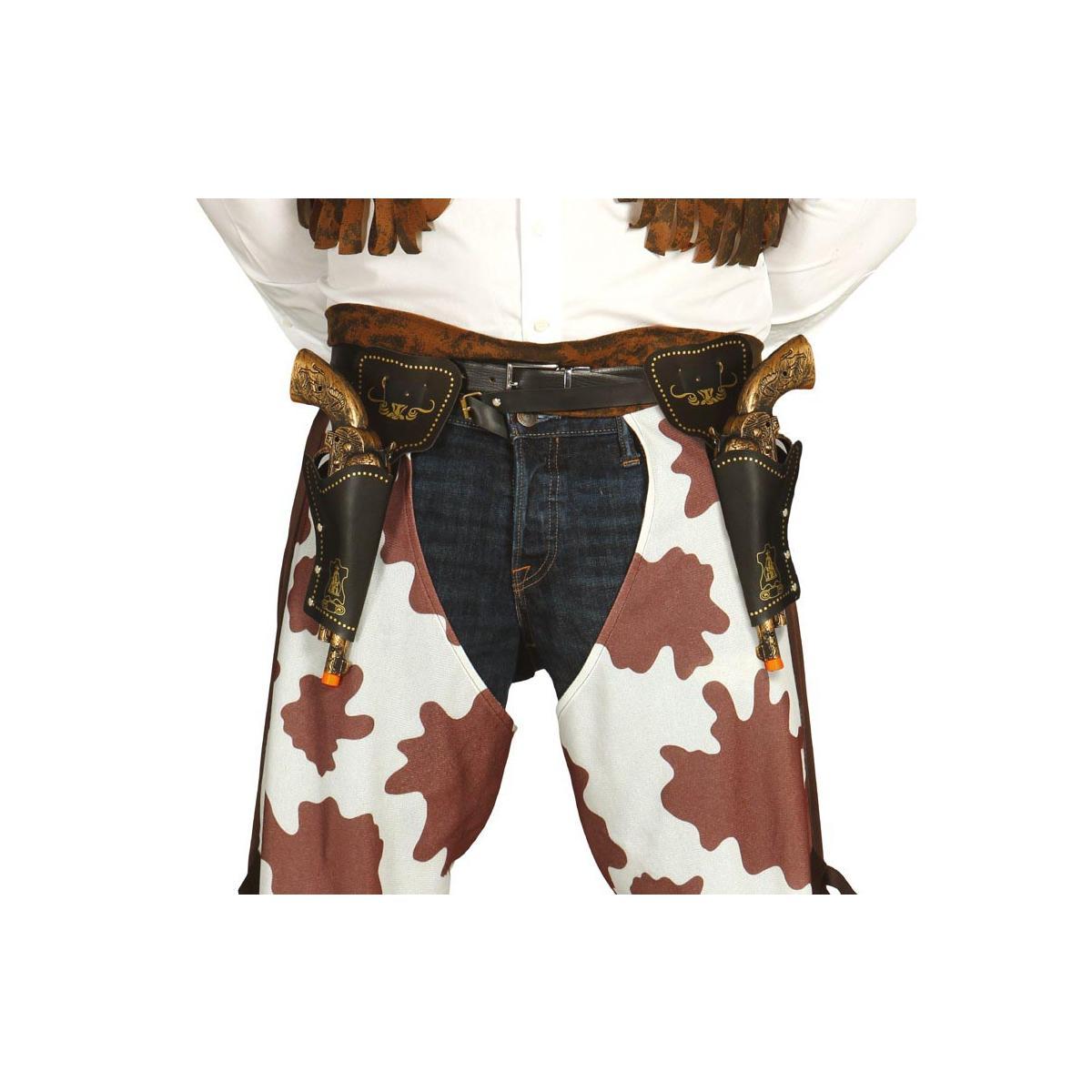 Cinturone cowboy fondina 2 posto similpelle pistole oro