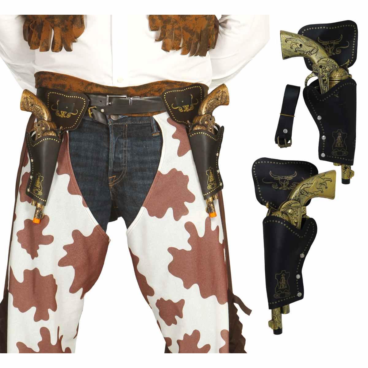 Cinturone cowboy fondina 2 posto similpelle pistole oro