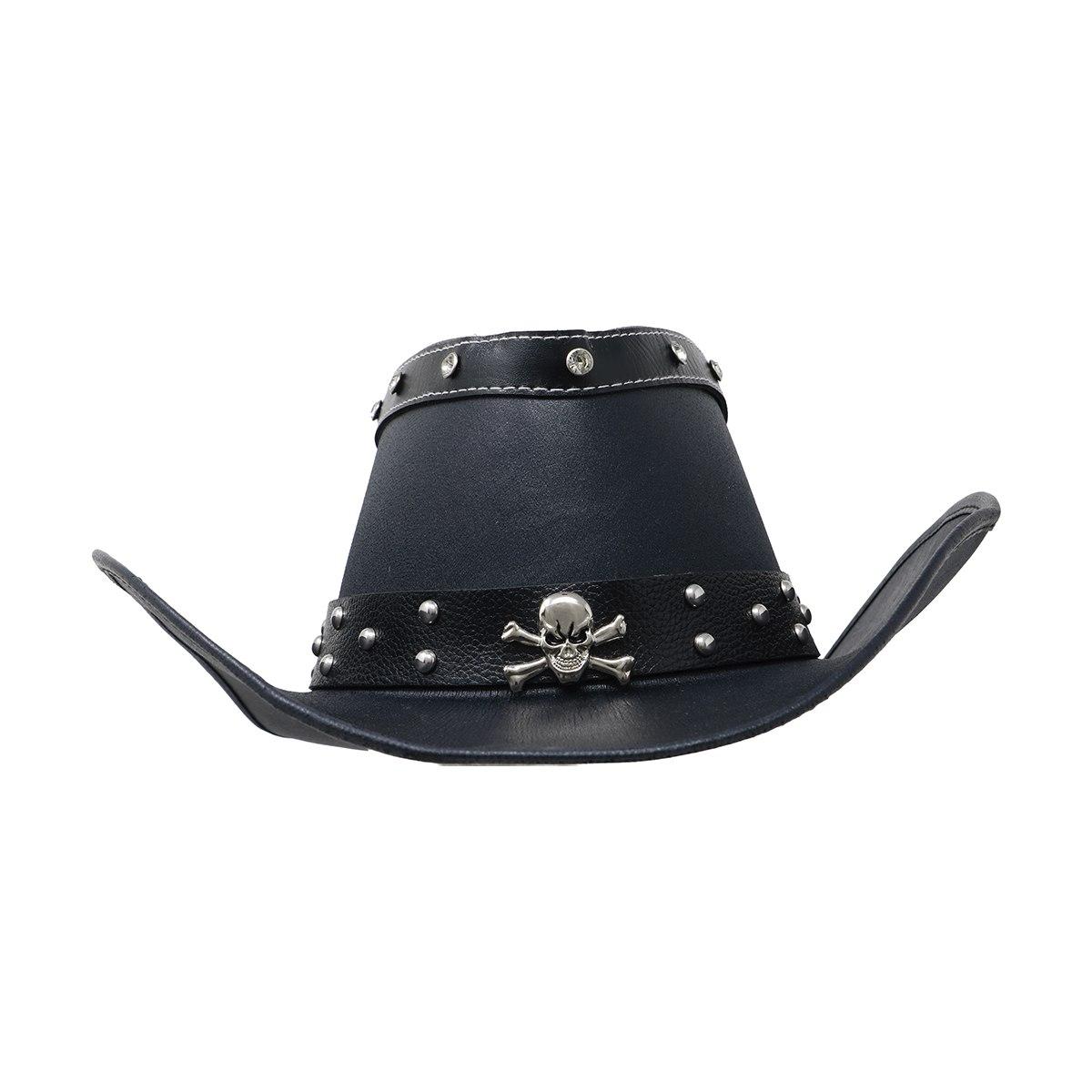 Cappello cowboy nero similpelle teschio