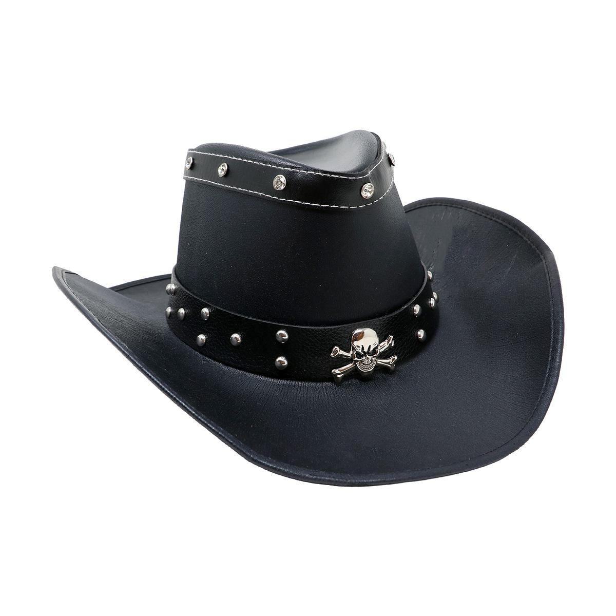 Cappello cowboy nero similpelle teschio