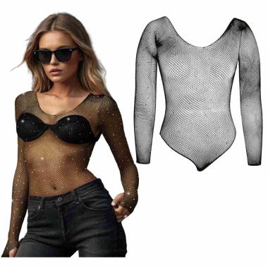 Body nero rete strass