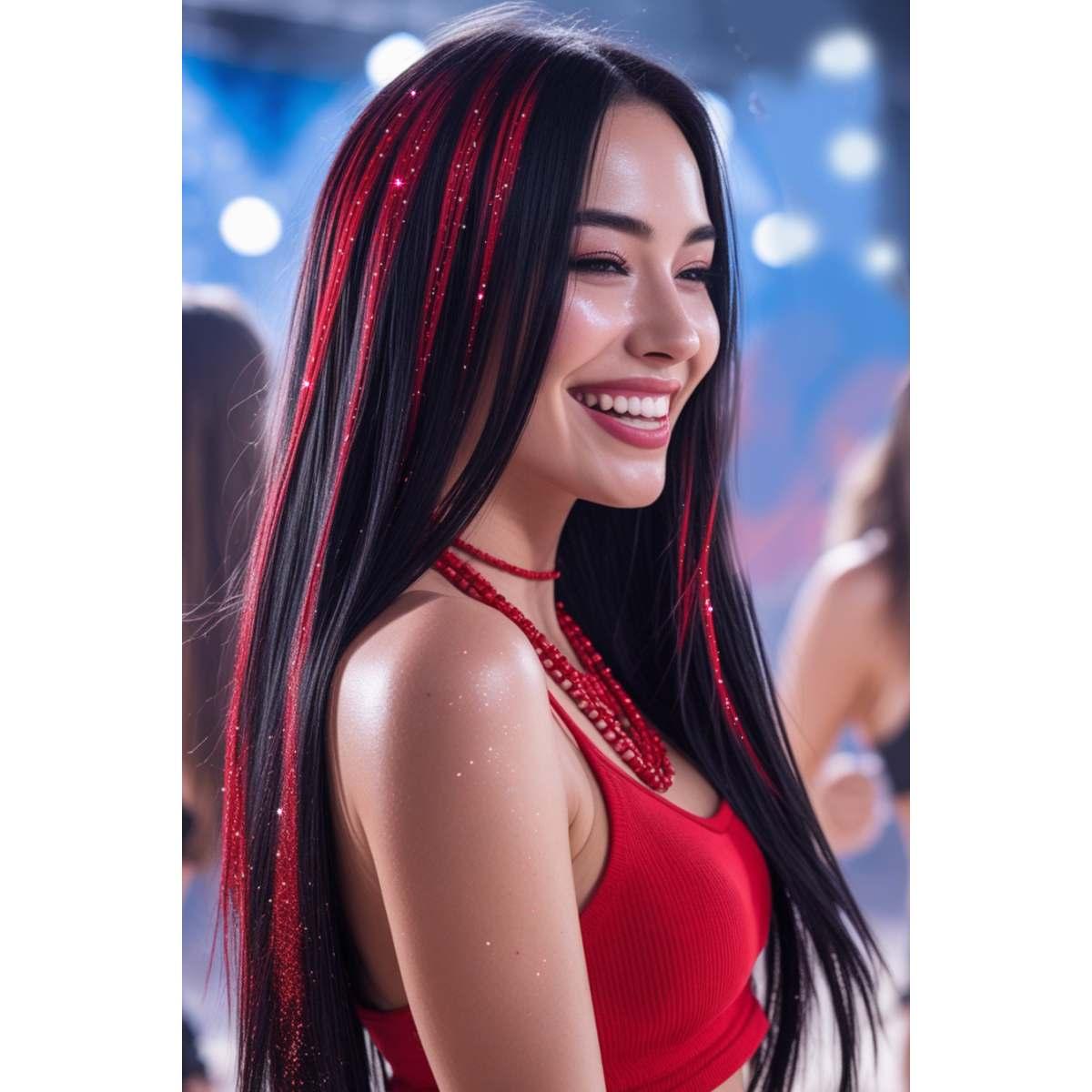 Extension capelli rosso glitter Set 3 pz