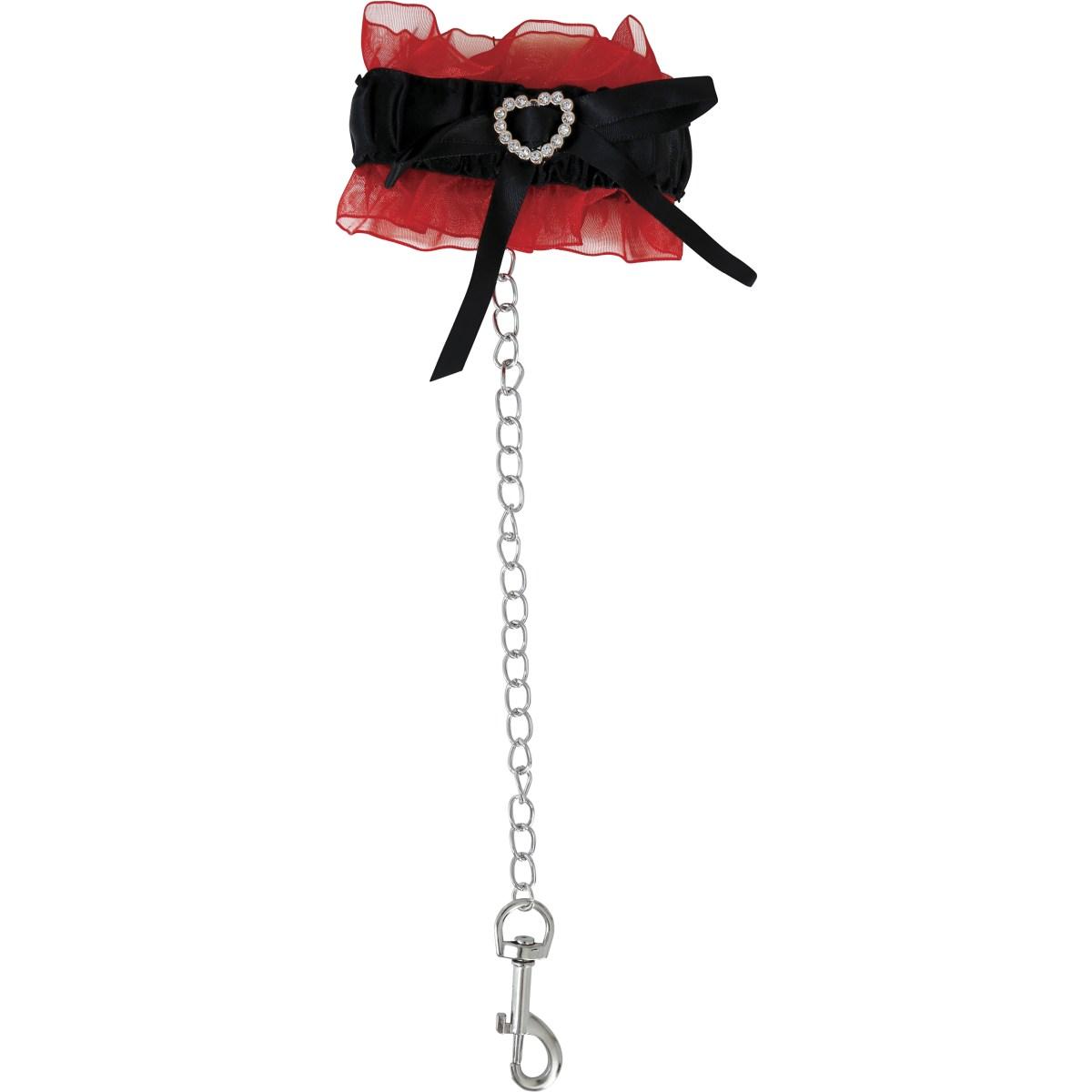 Manette pizzo nero pizzo rosso collarino catene