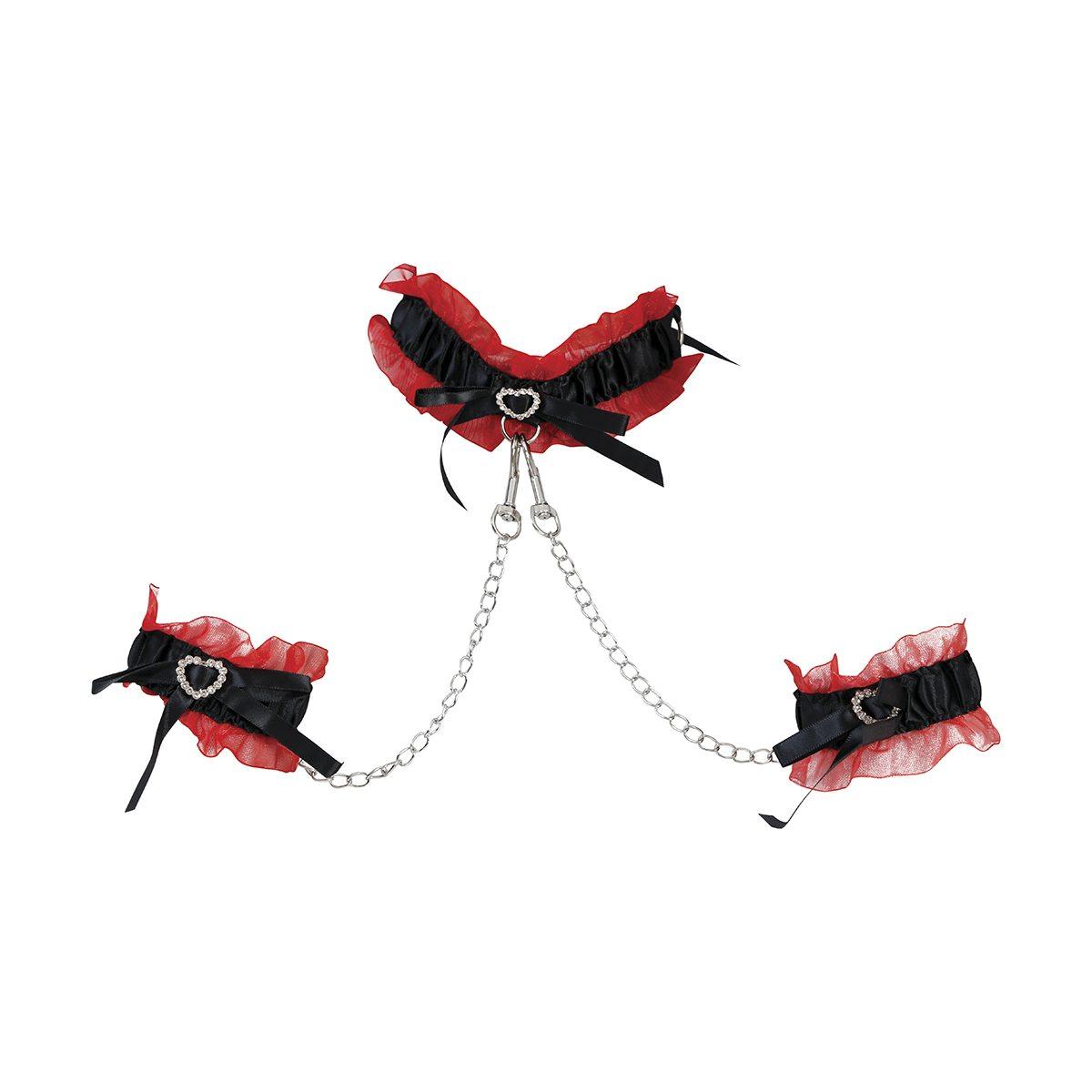 Manette pizzo nero pizzo rosso collarino catene