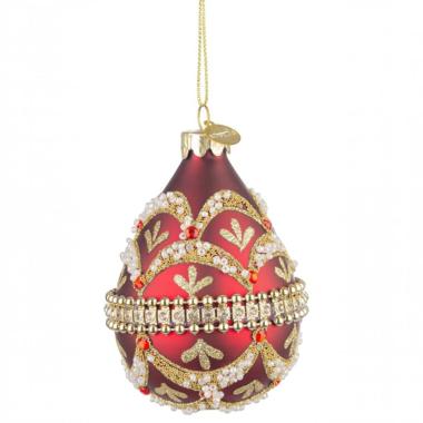 Pallina di Natale in vetro goccia rosso glitter oro 10 cm
