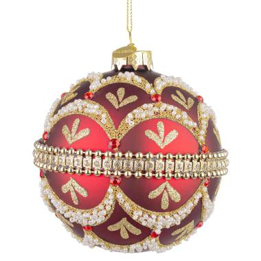Pallina di Natale in vetro rossa glitter 10 cm