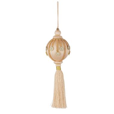 Pallina Natale drops beige decori oro 8 x 24 cm