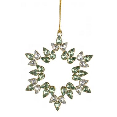 Decorazione natalizia fiocco neve pietre bianche verdi 12 cm