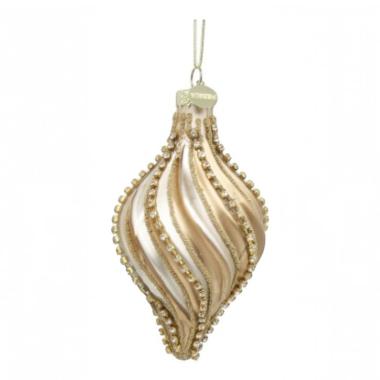 Pallina di Natale in vetro goccia oro champagne strass 13 cm |_603C