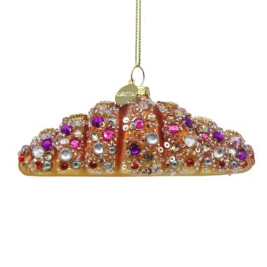 Pallina di Natale in vetro croissant strass e glitter 12 cm