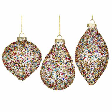 Pallina di Natale in vetro goccia strass multicolor oro 10 cm