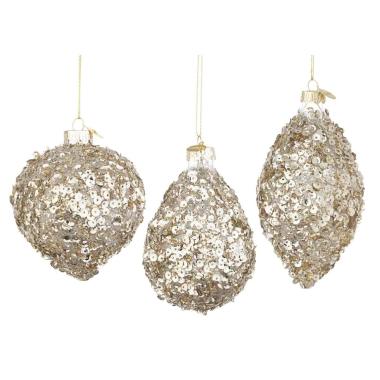Pallina di Natale in vetro cipolla paillettes oro 8 cm