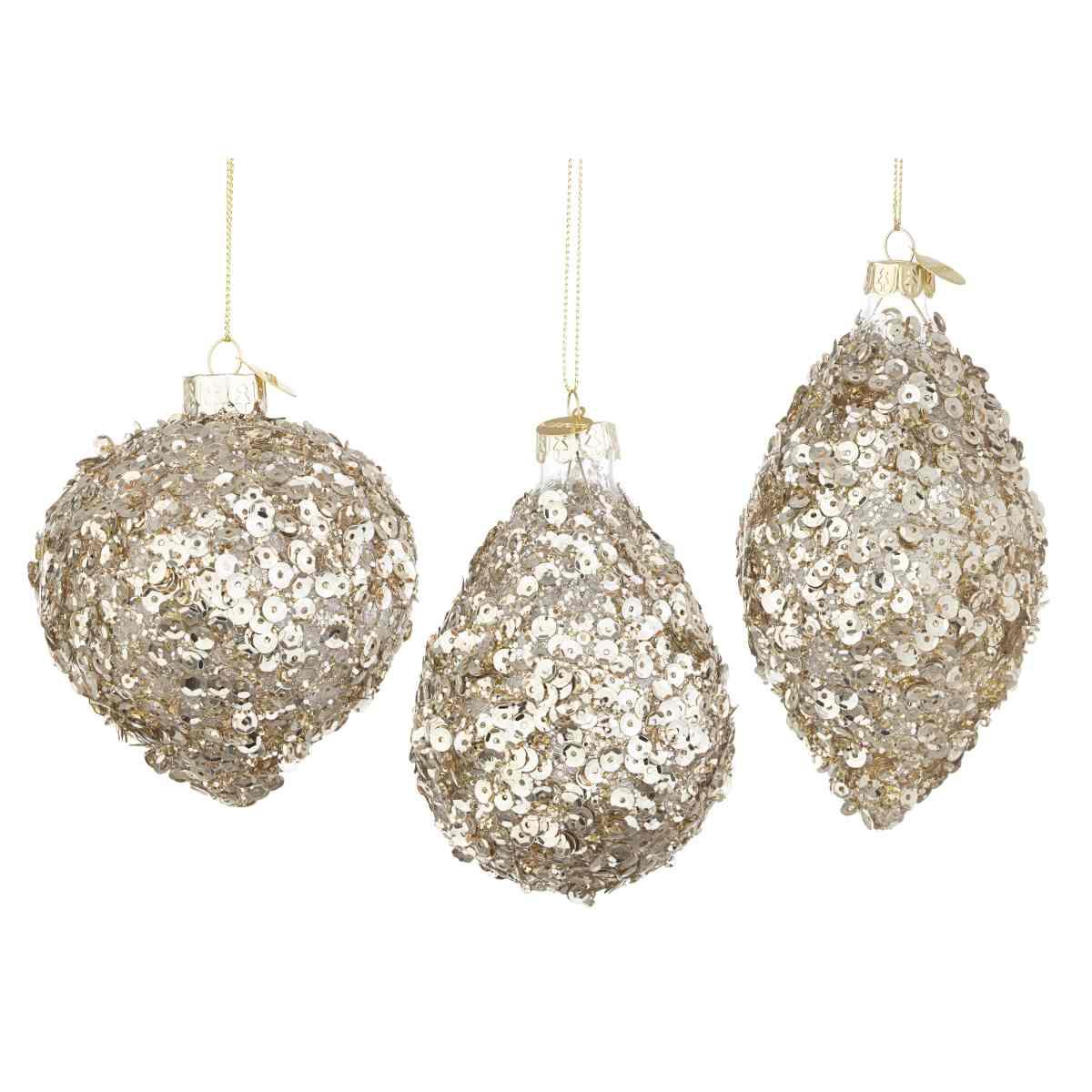 Pallina di Natale in vetro goccia paillettes oro 13 cm