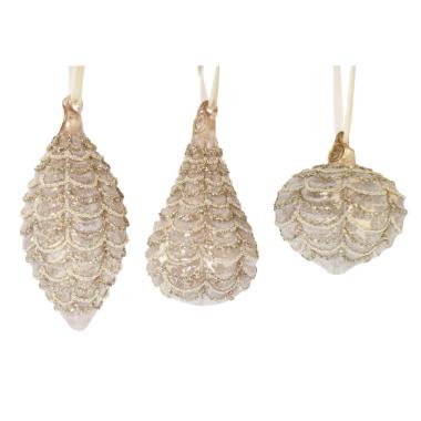 Pallina di Natale in vetro goccia oro champagne decorata 10 cm