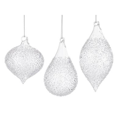 Pallina di Natale in vetro goccia con bollicine trasparente 13 cm