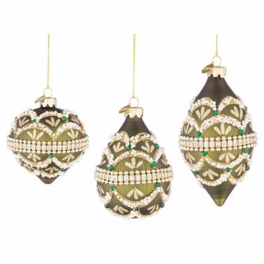 Pallina di Natale in vetro goccia paillettes oro 13 cm
