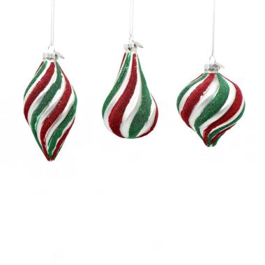 Pallina di Natale in vetro cipolla tricolore glitter 8 cm