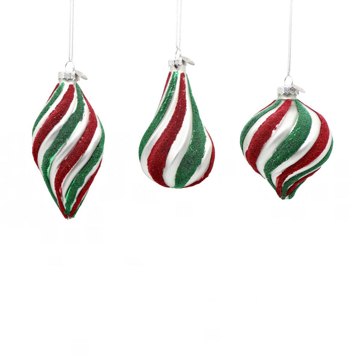 Pallina di Natale in vetro goccia tricolore glitter 13 cm