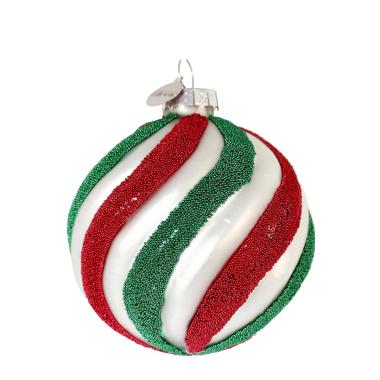 Pallina di Natale in vetro tricolore glitter 8 cm