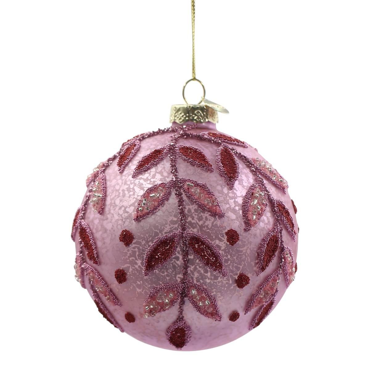 Pallina di Natale in vetro rosa con decori glitter 10 cm
