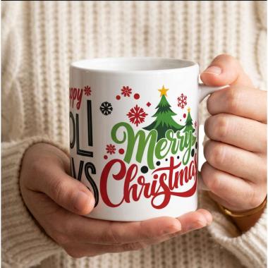Tazza natalizia con scritte colorate ceramica