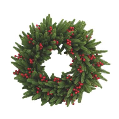 Ghirlanda natalizia tonda verde bacche rosse e pigne 60 cm