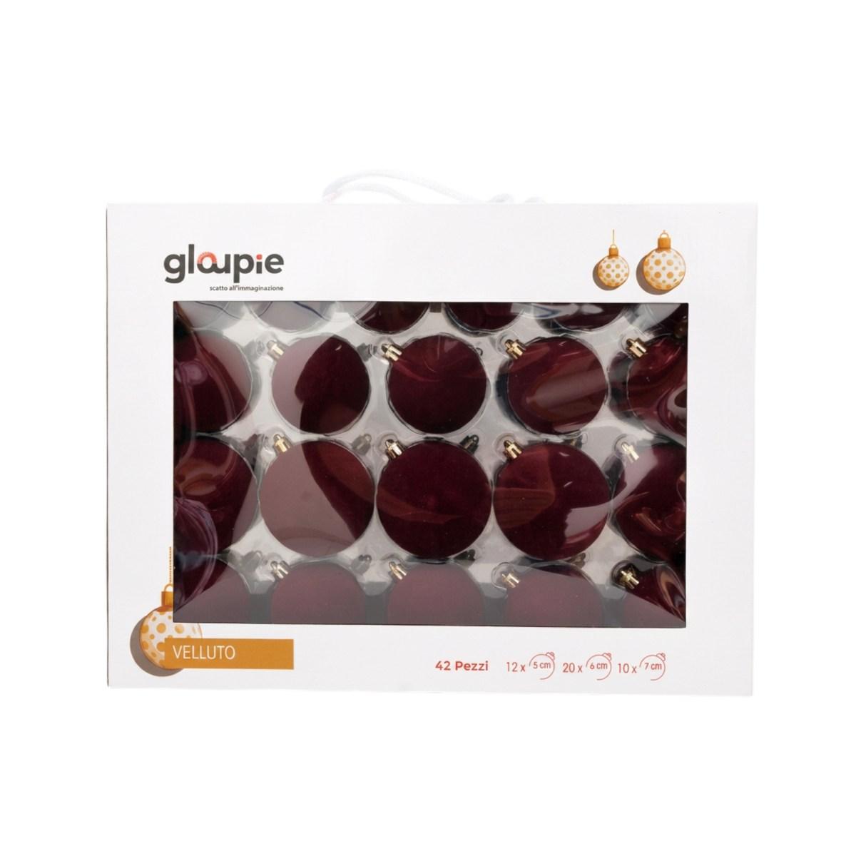 Pallina di Natale velluto bordeaux misure assortite Set 42 pz