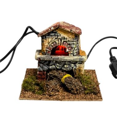 Forno presepe in resina con luce effetto fiamma 15 x 15 x14 cm
