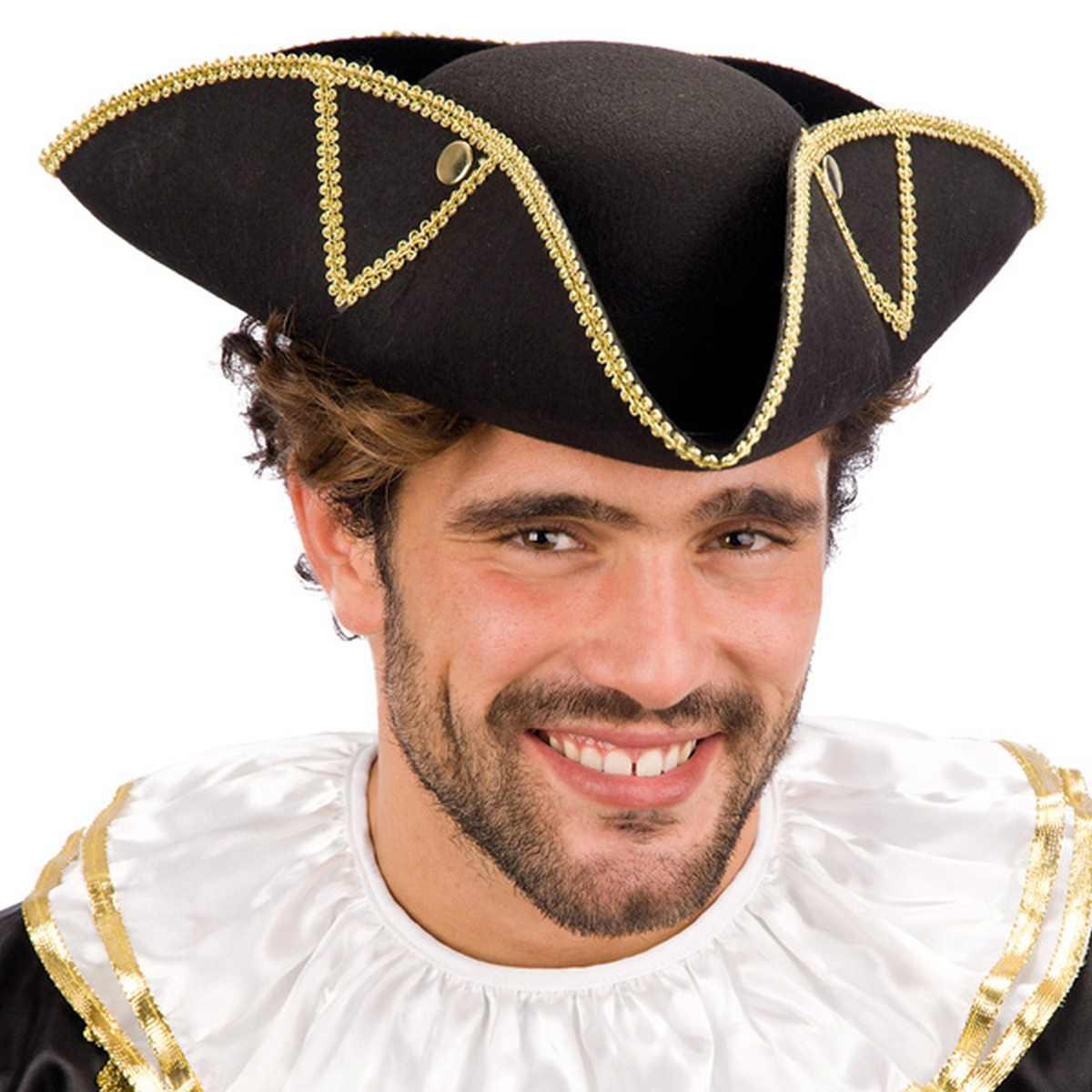 Cappello tricorno veneziano nero rifiniture oro